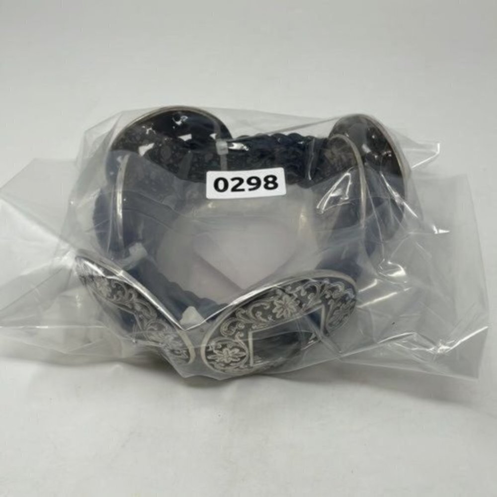 NWT Vintage Unbranded Black Braided Leather Belt w/Silver Floral details 30” - Picture 8 of 8